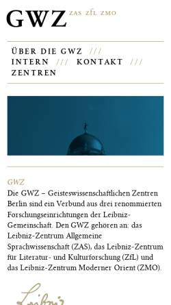 Vorschau der mobilen Webseite www.gwz-berlin.de, Geisteswissenschaftliche Zentren Berlin e.V. (GWZ)