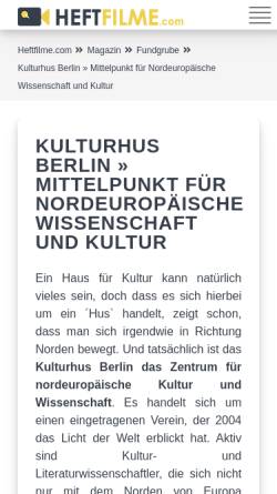 Vorschau der mobilen Webseite www.kulturhus-berlin.de, Kulturhus Berlin - Zentrum für Nordeuropäische Kultur und Wissenschaft