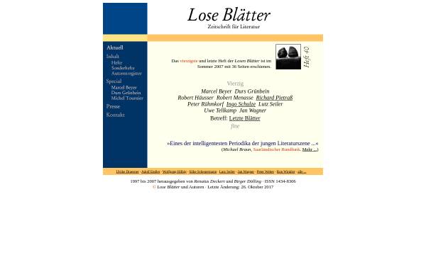 Vorschau von www.lose-blaetter.de, Lose Blätter - Zeitschrift für Literatur und Photographie