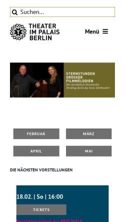 Vorschau der mobilen Webseite www.theater-im-palais.de, theater im palais