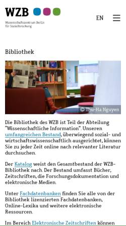 Vorschau der mobilen Webseite www.wzb.eu, Bibliothek des Wissenschaftszentrum Berlin für Sozialforschung (WZB)