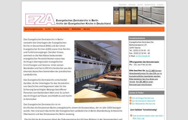 Vorschau von www.ezab.de, Evangelisches Zentralarchiv in Berlin (EZA)