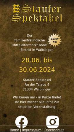 Vorschau der mobilen Webseite www.staufer-spektakel.de, Mittelaltermarkt Waiblingen