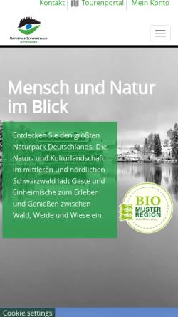Vorschau der mobilen Webseite www.naturparkschwarzwald.de, Naturpark Schwarzwald Mitte / Nord