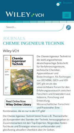Vorschau der mobilen Webseite www.wiley-vch.de, Chemie Ingenieur Technik (CIT)