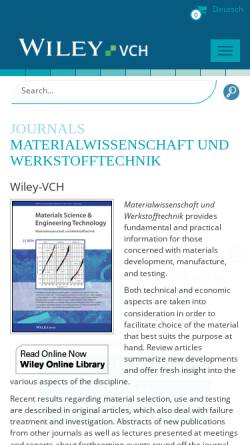 Vorschau der mobilen Webseite www.wiley-vch.de, Materialwissenschaft und Werkstofftechnik