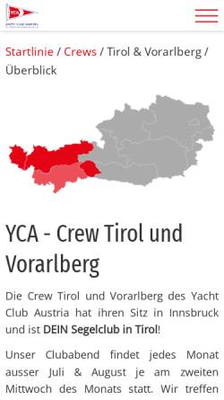 Vorschau der mobilen Webseite www.yca-tirol.at, Yacht Club Austria Crew Tirol u Vbg