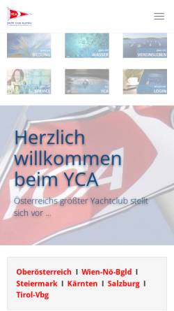 Vorschau der mobilen Webseite www.yca.at, Yachtclub Austria (YCA)