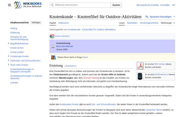 Vorschau von de.wikibooks.org, Wikibooks - Knotenkunde - Knotenfibel für Outdoor-Aktivitäten
