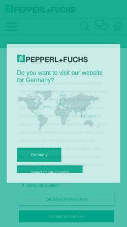 Vorschau der mobilen Webseite www.pepperl-fuchs.com, Pepperl+Fuchs GmbH