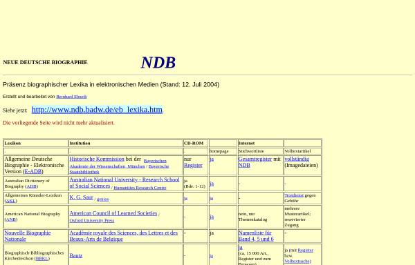 Vorschau von www.ndb.badw-muenchen.de, Präsenz biografischer Lexika in elektronischen Medien