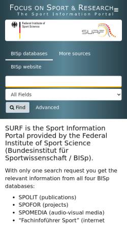 Vorschau der mobilen Webseite www.bisp-datenbanken.de, BISp-Recherchesystem Sport