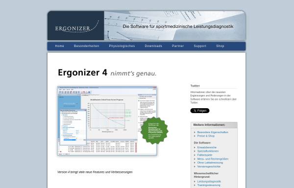 Vorschau von www.ergonizer.de, Ergonizer - Sportmedizinische Software für Leistungsdiagnostik und Leistungsprognosen