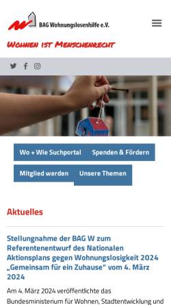 Vorschau der mobilen Webseite www.bag-wohnungslosenhilfe.de, Homepage des Vereins BAG Wohnungslosenhilfe e.V.