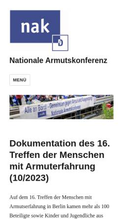 Vorschau der mobilen Webseite nationalearmutskonferenz.de, Nationale Armutskonferenz in der Bundesrepublik Deutschland