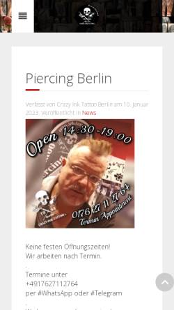 Vorschau der mobilen Webseite crazy-ink-tattoo.de, Crazy Ink Tattoo, Sven Bartling