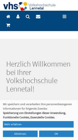 Vorschau der mobilen Webseite www.vhs-lennetal.de, Volkshochschule Lennetal