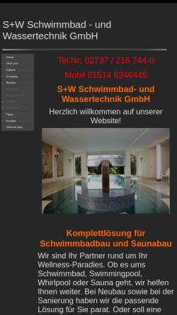 Vorschau der mobilen Webseite www.schwimmbadbau.co, S+W Schwimmbad- und Wassertechnik GmbH