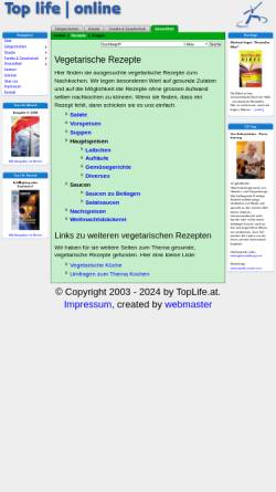 Vorschau der mobilen Webseite www.toplife.at, Vegatarische Rezepte - TopLife.at