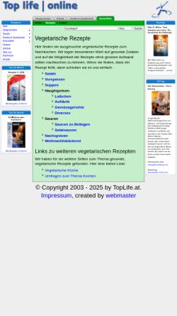 Vorschau der mobilen Webseite www.toplife.at, Vegatarische Rezepte - TopLife.at