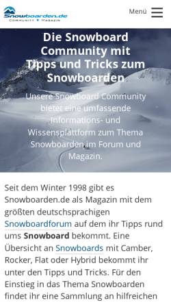Vorschau der mobilen Webseite www.snowboarden.de, Snowboard Magazin