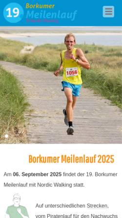 Vorschau der mobilen Webseite www.borkumer-meilenlauf.de, Borkumer Meilenlauf und Nordic Walking