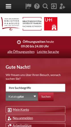 Vorschau der mobilen Webseite www.sub.uni-hamburg.de, Staats- und Universitätsbibliothek