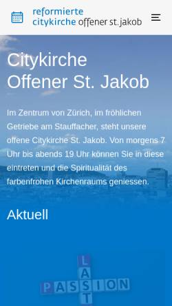 Vorschau der mobilen Webseite www.citykirche.ch, Offener St. Jakob