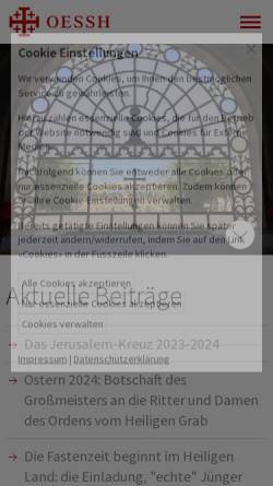 Vorschau der mobilen Webseite www.oessh.ch, Ritterorden vom Heiligen Grab zu Jerusalem