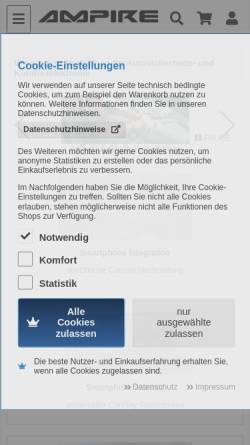 Vorschau der mobilen Webseite www.ampire.de, Ampire Electronics GmbH & Co.KG