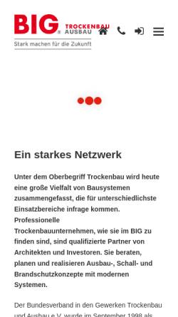 Vorschau der mobilen Webseite www.big-trockenbau.de, Bundesweite Interessengemeinschaft Trockenbau e.V.