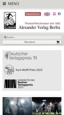 Vorschau der mobilen Webseite www.alexander-verlag.com, Alexander Verlag Berlin
