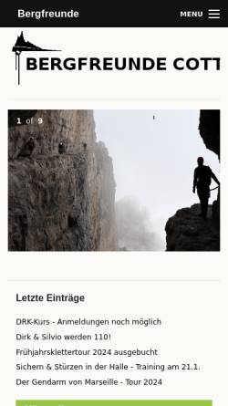 Vorschau der mobilen Webseite www.bergfreunde-cottbus.de, Klettervereinigung Bergfreunde Cottbus e.V.