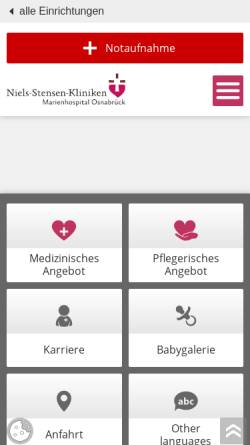 Vorschau der mobilen Webseite www.niels-stensen-kliniken.de, Marienhospital Osnabrück
