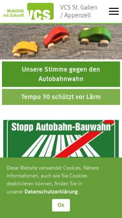 Vorschau der mobilen Webseite www.vcs-sgap.ch, Verkehrs-Club der Schweiz St. Gallen/Appenzell