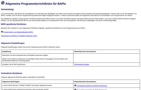 SAP: Allgemeine Programmierrichtlinien für BAPIs