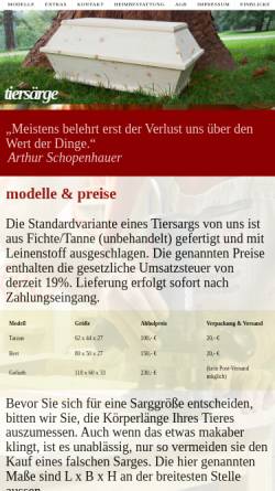 Vorschau der mobilen Webseite www.tiersaerge-shop.de, Tiersärge-Shop, Gebäudeservice Frank Jannusch