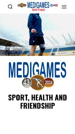 Vorschau der mobilen Webseite medigames.com, Medigames - Sportweltspiele der Medizin und Gesundheit.