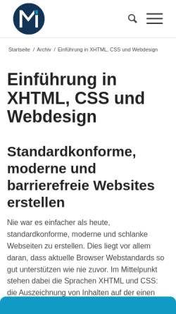 Vorschau der mobilen Webseite jendryschik.de, Einführung in XHTML, CSS und Webdesign