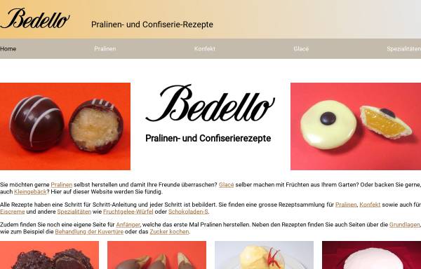 Vorschau von www.bedello.ch, Bedellos Pralinen- und Confiserie-Rezepte