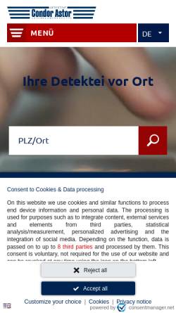 Vorschau der mobilen Webseite www.meinedetektei.de, Detective Astor GmbH