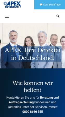 Vorschau der mobilen Webseite www.apex-detektive.de, Detektei Apex Detektive GmbH