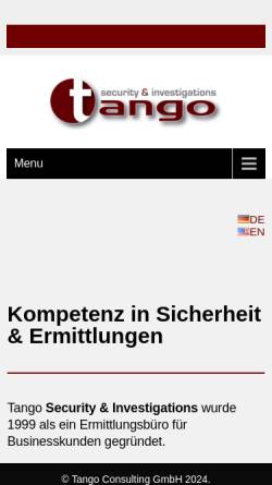 Vorschau der mobilen Webseite www.detektei-tango.de, Detektei Tango, Inh. Jan Wenner