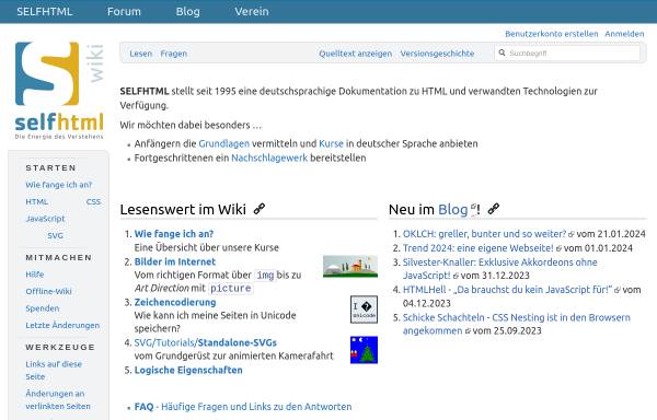 Vorschau von wiki.selfhtml.org, SelfHTML