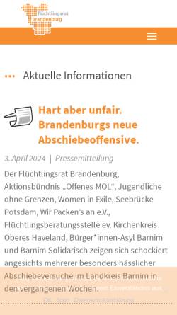 Vorschau der mobilen Webseite www.fluechtlingsrat-brandenburg.de, Flüchtlingsrat Brandenburg