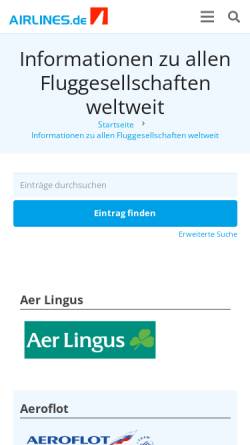 Vorschau der mobilen Webseite www.airlines.de, Airlines.de