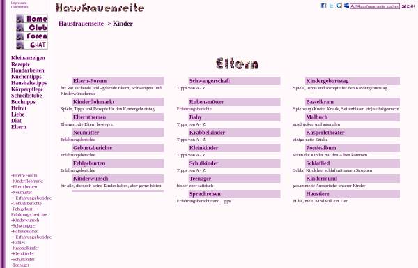 Vorschau von www.hausfrauenseite.de, Elternseiten auf der Hausfrauenseite