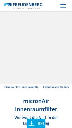 Vorschau der mobilen Webseite www.freudenberg-filter.com, MicronAir - Freudenberg Vliesstoffe KG