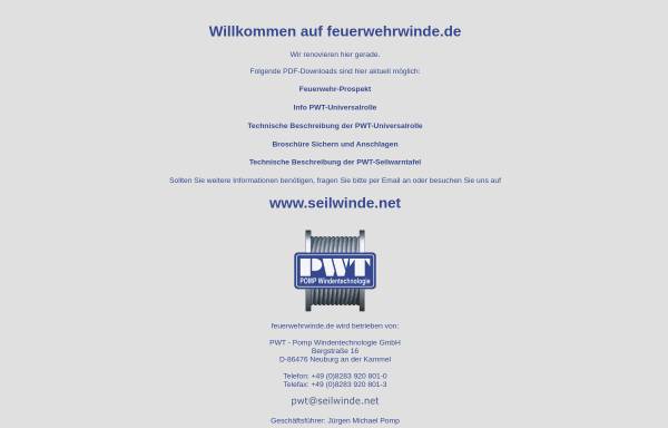 Vorschau von www.feuerwehrwinde.de, PWT - Pomp Windentechnologie GmbH