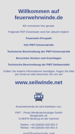 Vorschau der mobilen Webseite www.feuerwehrwinde.de, PWT - Pomp Windentechnologie GmbH